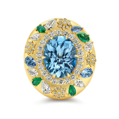 Auspicious Buddha Mama AQUAMARINE CLUSTER RING