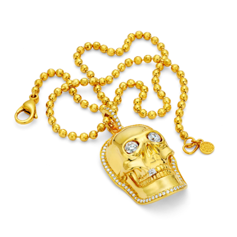 MEDIUM GOLD SKULL PENDANT WITH DIAMONDS