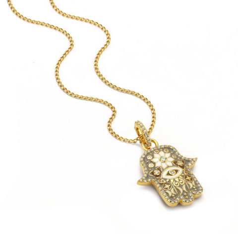 BABY GREY HAMSA PENDANT WITH DIAMONDS