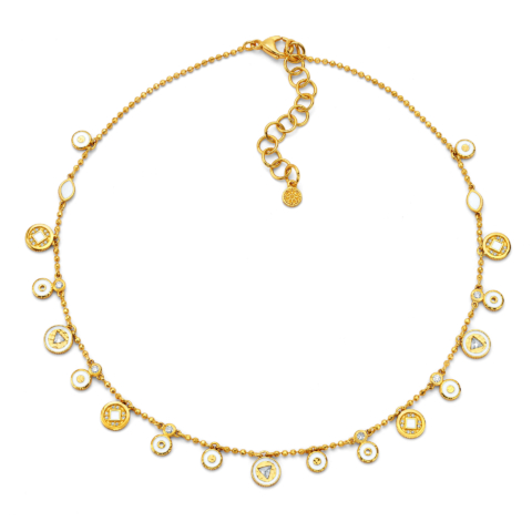 WHITE ENAMEL COIN NECKLACE WITH DIAMONDS