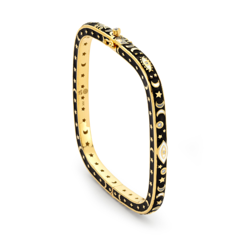 EVIL EYE SQUARE BANGLE WITH BLACK ENAMEL AND DIAMONDS