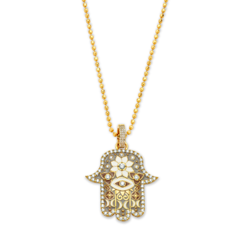 MEDIUM GREY HAMSA PENDANT WITH DIAMONDS