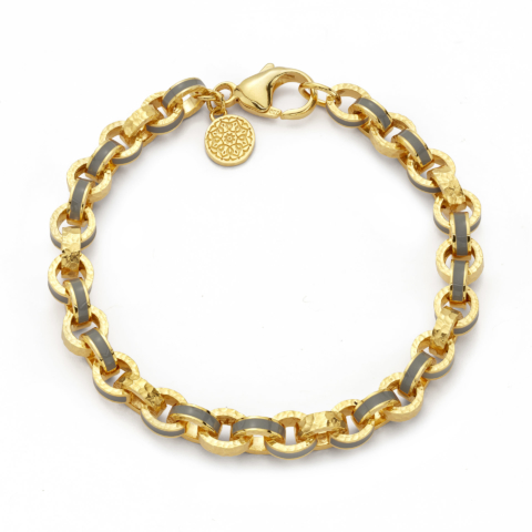 GREY ENAMEL AND HAMMERED GOLD LINK BRACELET