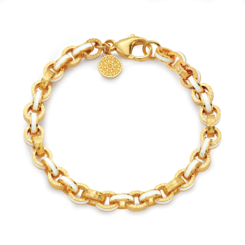 WHITE ENAMEL AND HAMMERED GOLD LINK BRACELET