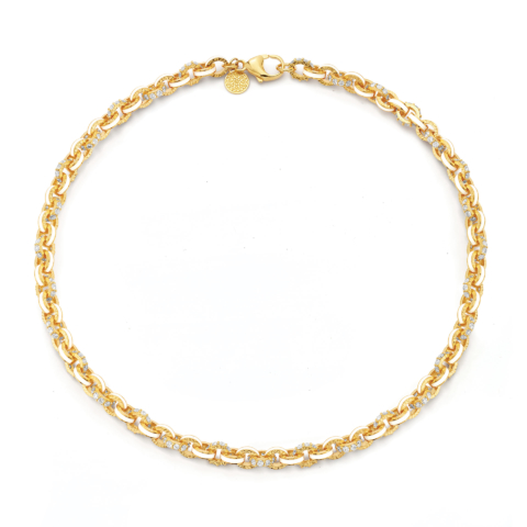 WHITE ENAMEL AND DIAMOND LINK NECKLACE