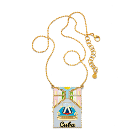 CUBA TRAVEL STAMP WITH ENAMEL AND DIAMOND ACCENTS