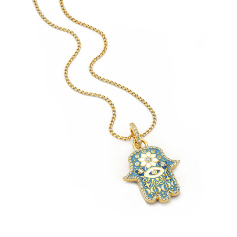 BABY SKY BLUE HAMSA PENDANT WITH DIAMONDS