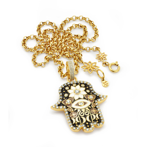 BABY BLACK HAMSA PENDANT WITH DIAMONDS
