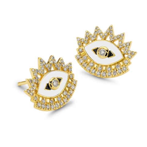 EVIL EYE STUD EARRINGS WITH ENAMEL AND DIAMONDS