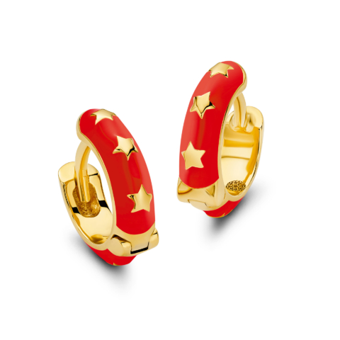 RED ENAMEL STAR HUGGIE HOOP EARRINGS