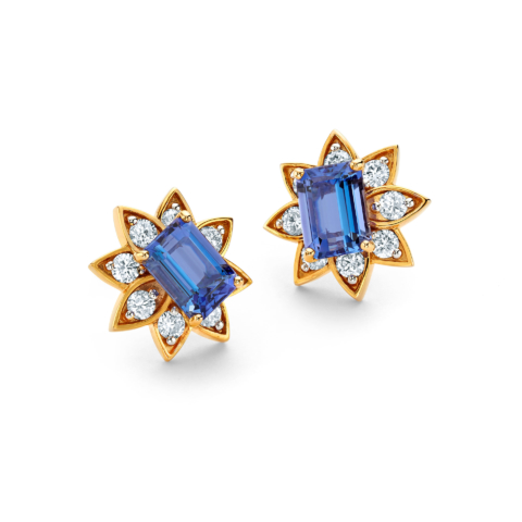 TANZANITE AND DIAMOND STUD EARRINGS