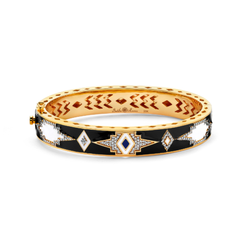 BLACK ENAMEL LANTERN HINGED BANGLE WITH DIAMONDS