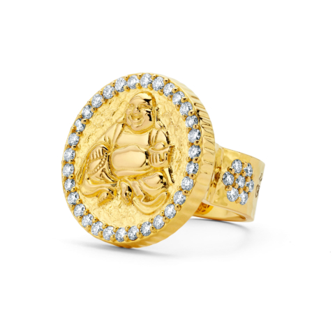 BUDDHA COIN RING WITH DIAMONDS