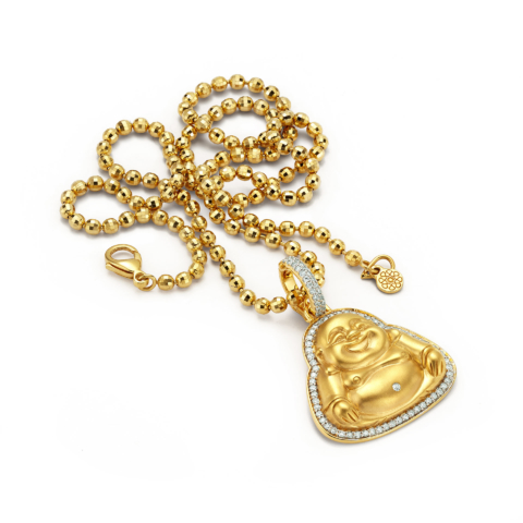 MEDIUM MATTE-FINISH HAPPY BUDDHA PENDANT WITH DIAMONDS
