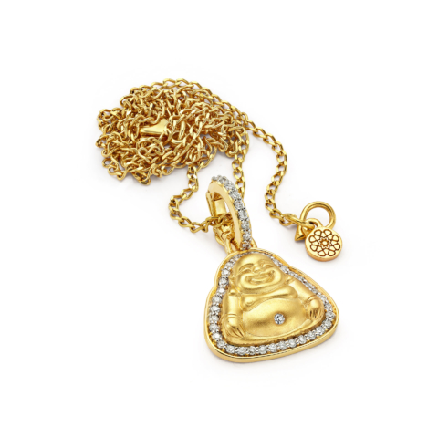 BABY MATTE-FINISH HAPPY BUDDHA PENDANT WITH DIAMONDS