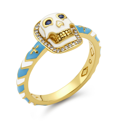 BABY SKULL RING WITH WHITE SKULL, BLUE SAPPHIRE EYES