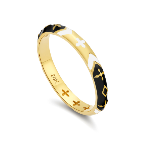 BLACK ENAMEL SKINNY BAND RING WITH ARROW DETAILS