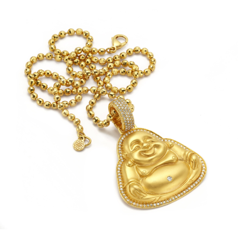LARGE MATTE-FINISH HAPPY BUDDHA PENDANT WITH DIAMONDS