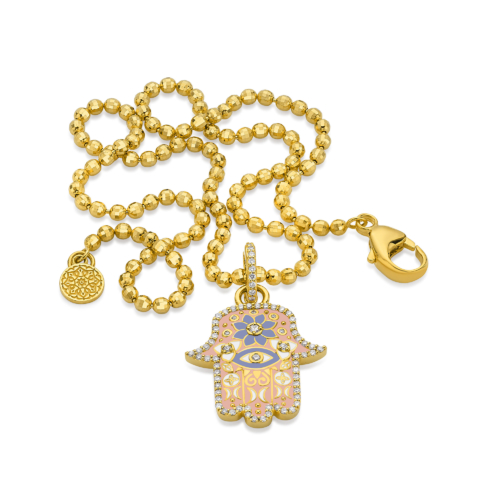 BABY PINK HAMSA PENDANT WITH DIAMONDS