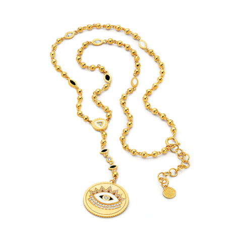Evil Eye Coin Rosary Necklace